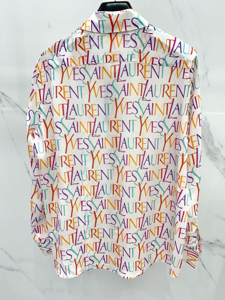 Pop Color Logo Print Silk Shirt White  0725022703