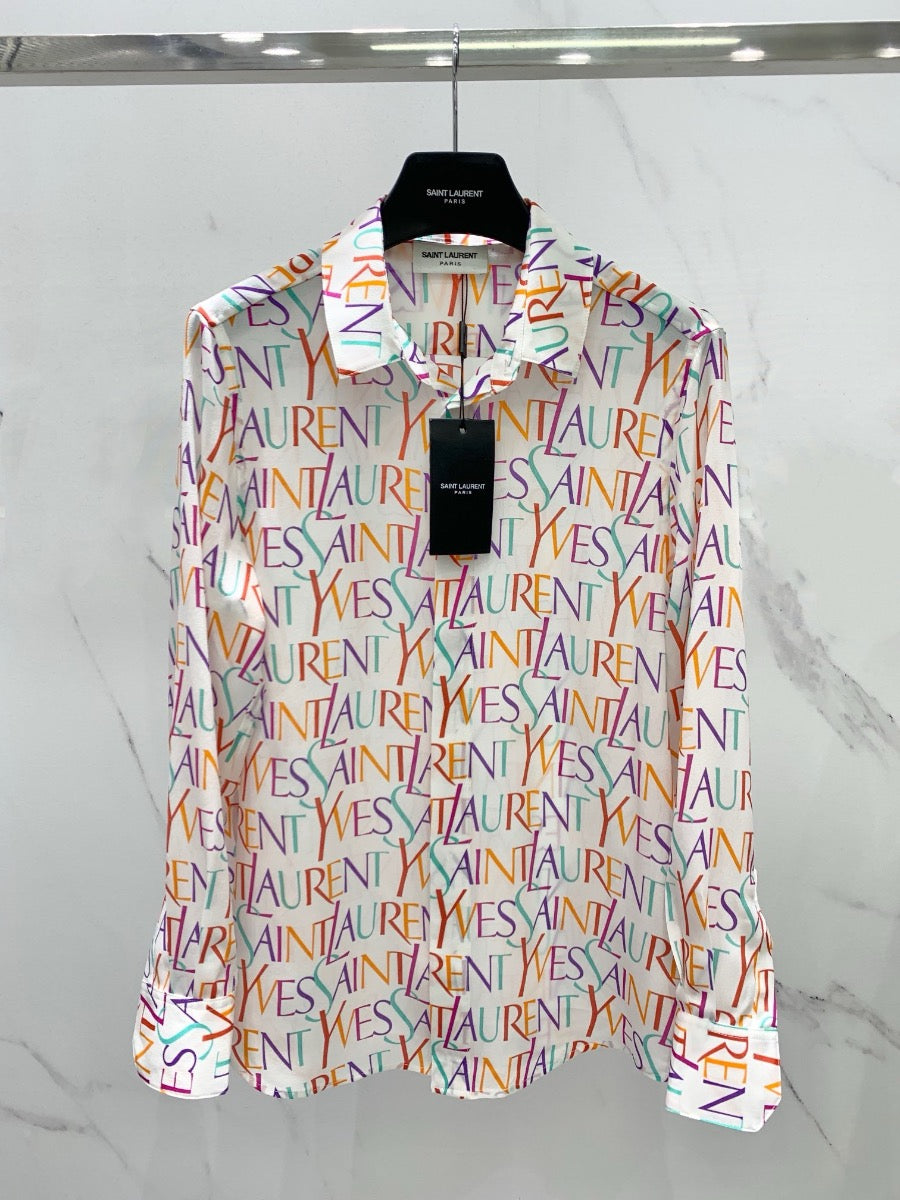 Pop Color Logo Print Silk Shirt White  0725022703