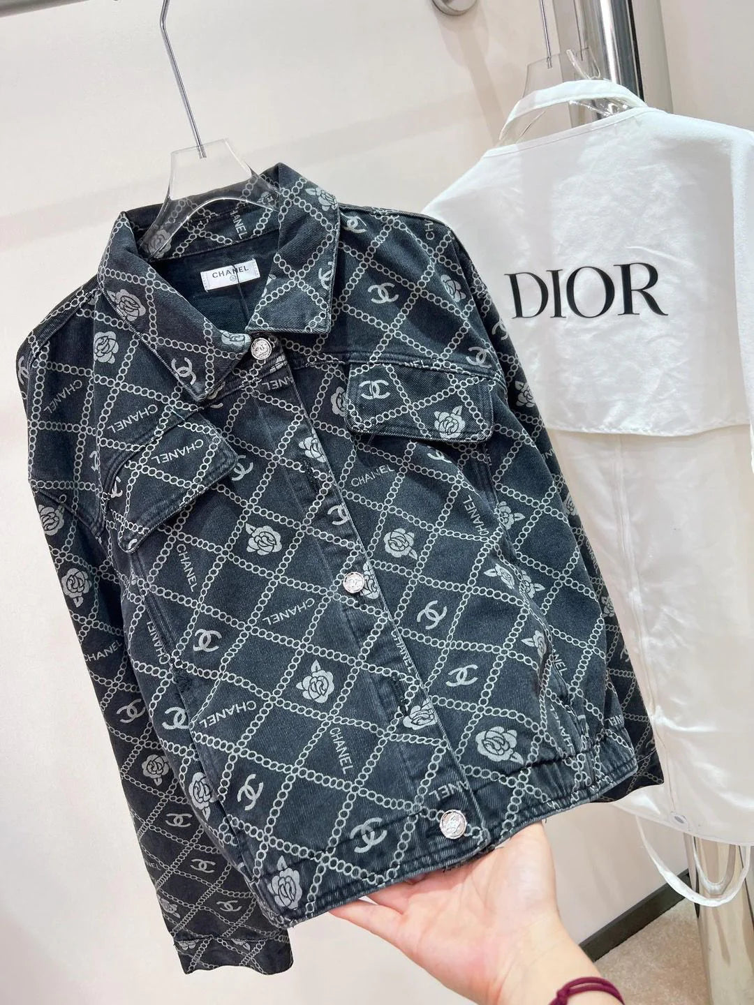 New Camellia Print All-match Fashionable Short Denim Jacket Coat 1024030405