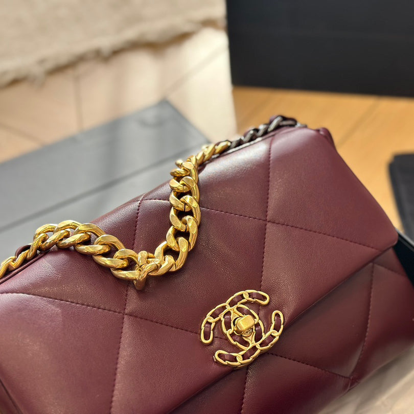 Diamond check wine red chain bag 0724092501
