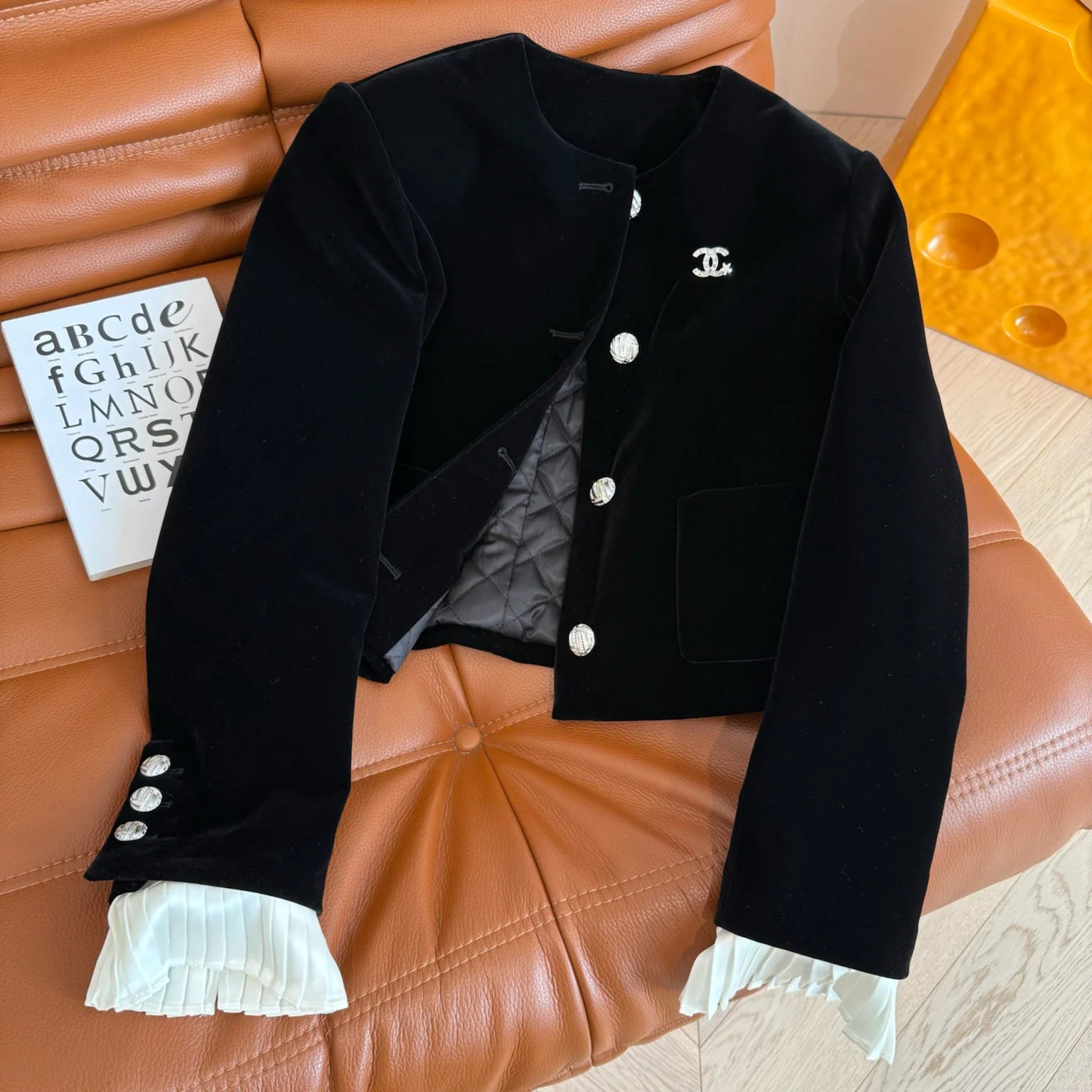 Hundred folds Cotton VeLet Short Coat with Sleeve Splicing 1024110122