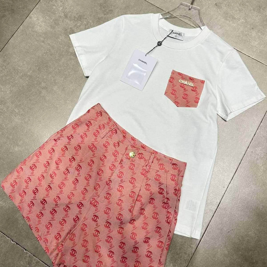 New Style All-match Pocket Embroidered T-shirt Set 1024040305