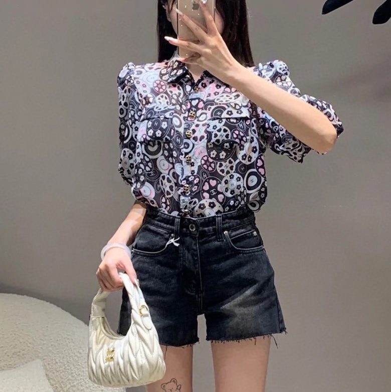24 Printed shirt suit and skirt 1824042901