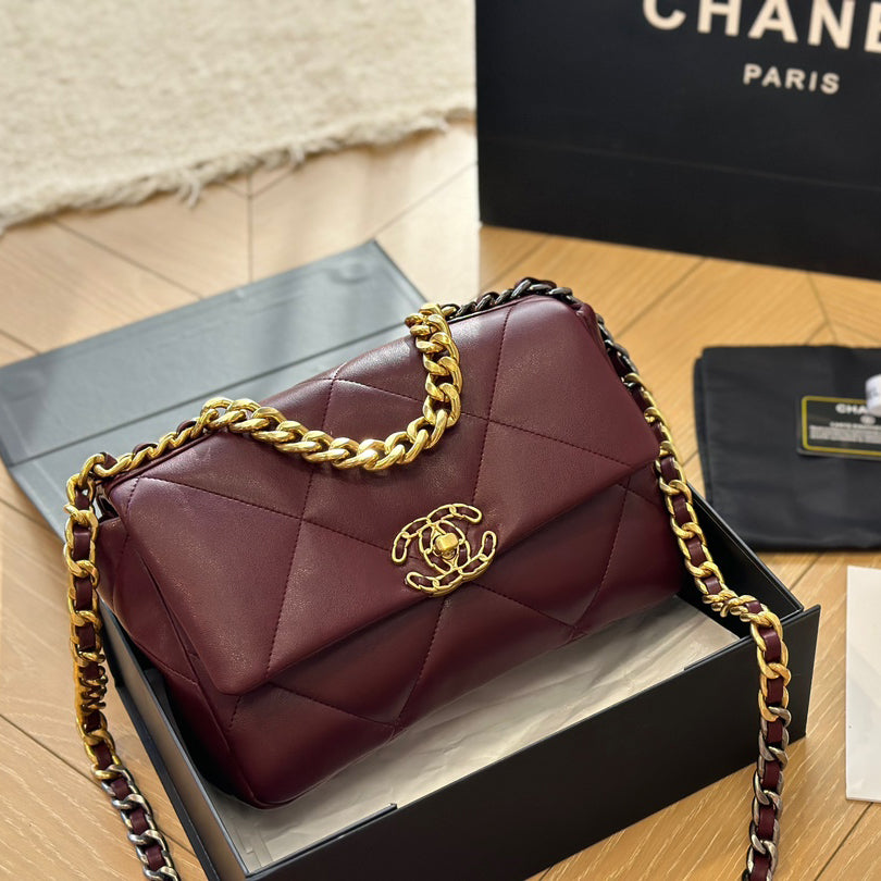 Diamond check wine red chain bag 0724092501