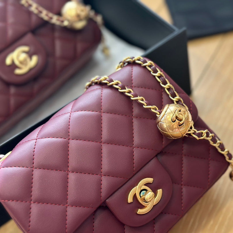 Diamond check wine red chain bag 0724100101