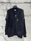 V-Neck Knit Wool Cardigan with SiLer Threads  0725022702